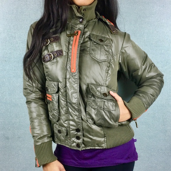 vixen Jackets & Blazers - Army Green Hooded Utility Bomber Jacket